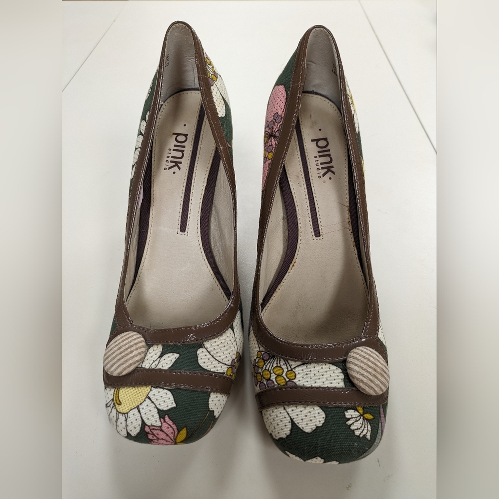 Pink Studio floral block heel pumps women's size 9.5